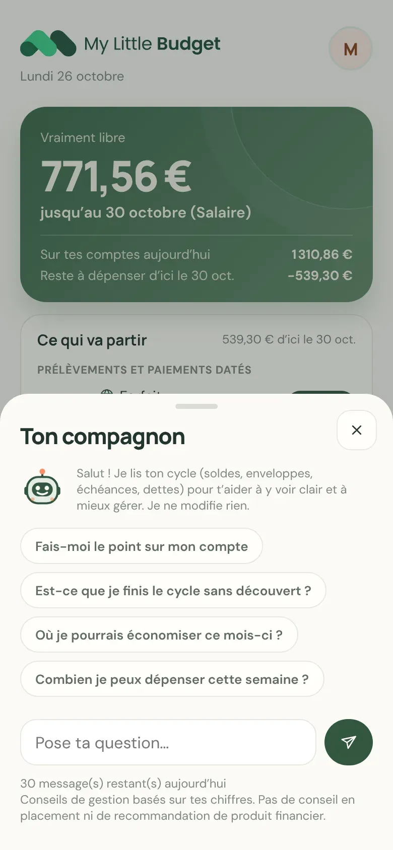 Le compagnon : questions proposées et champ pour poser sa question