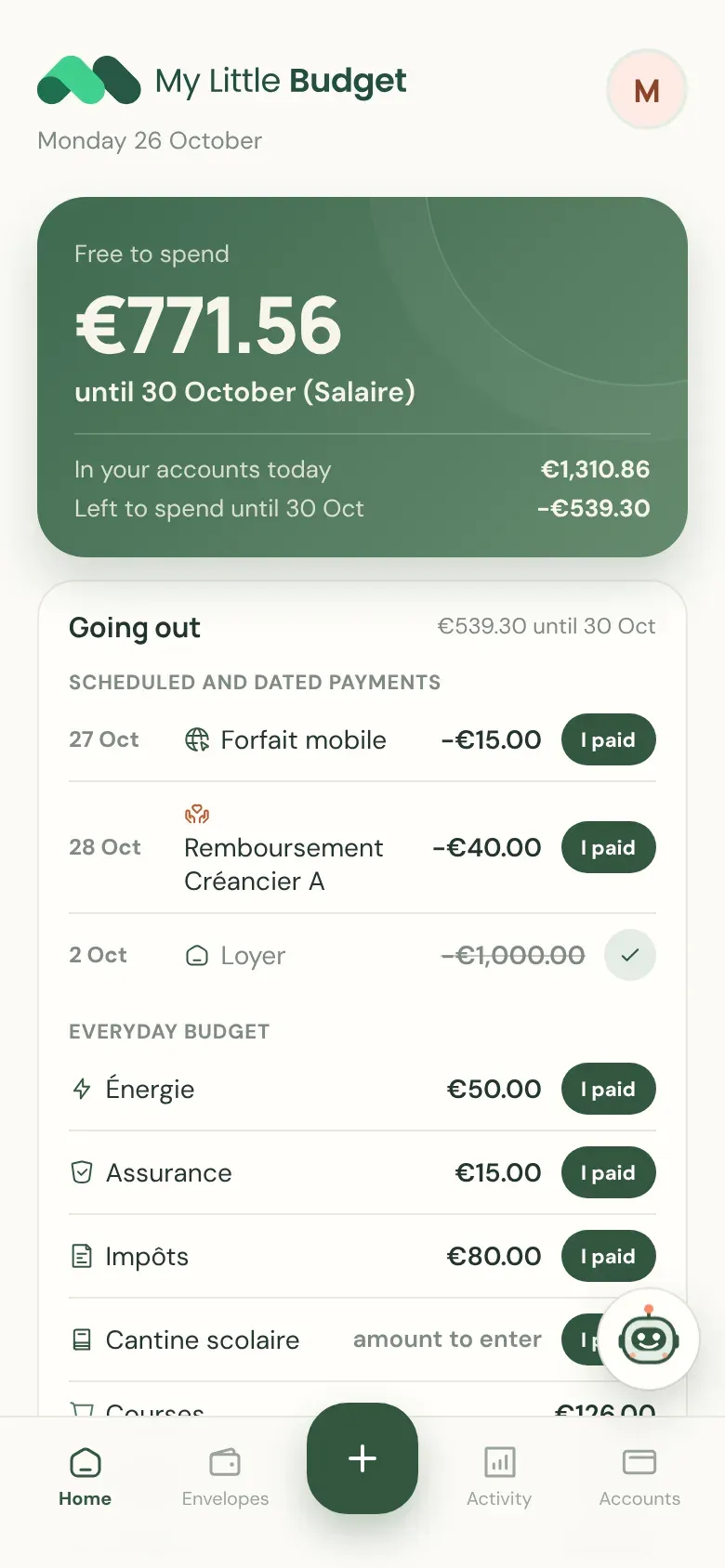 Home: free to spend and the list of what’s going out